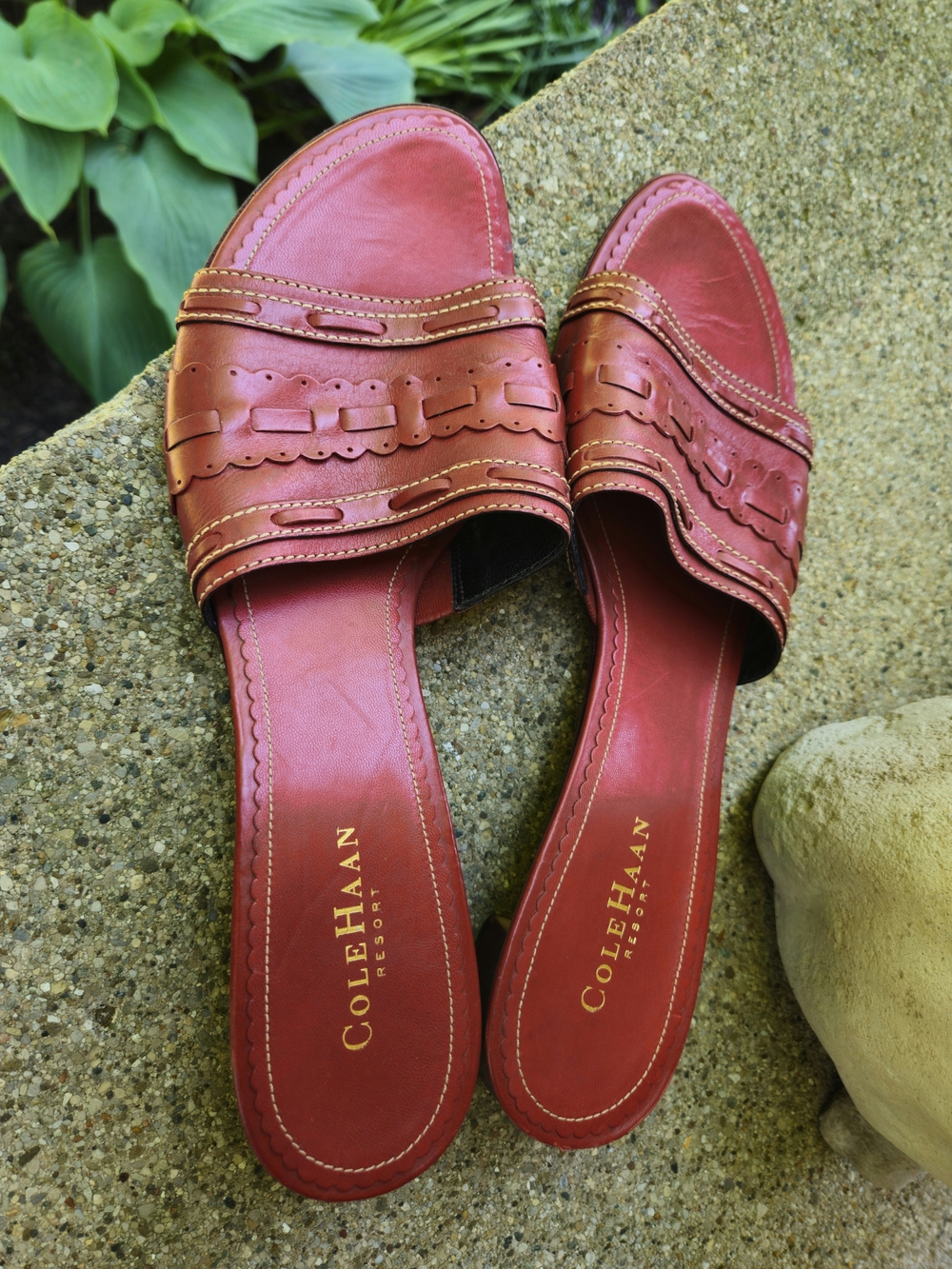 Red leather Cole Haan Resort slide Sandals womens  11 AA  Brazil EXCELLENT cond.